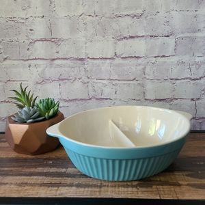 Ethos UK Design Aqua Cream Fluted Ceramic Oval Divided Baking Serving Dish 8x11"